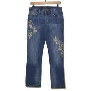 Ralph Lauren Embroidered Embellished Mid Rise Bootcut Blue Denim Jean Size 6P